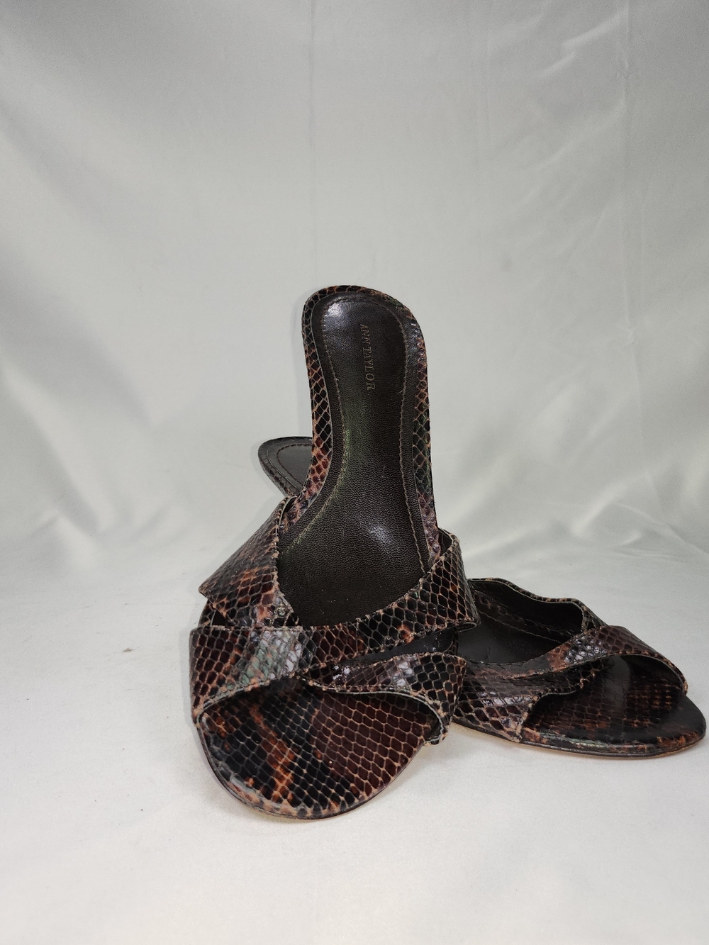 Ann Taylor Brown Snake-Print Slide Mules